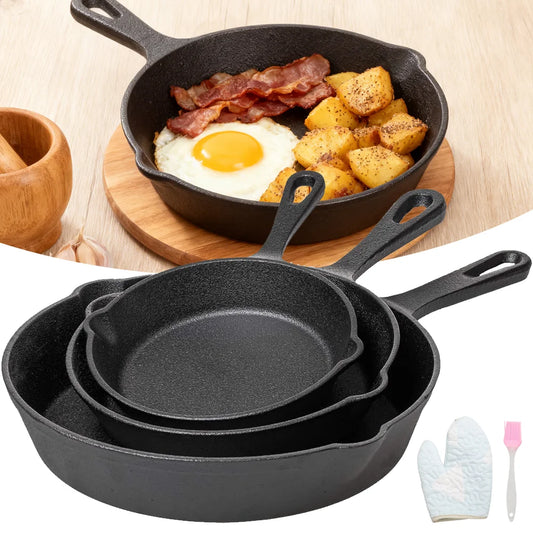 Set di 3 padelle in ghisa antiaderenti per pancake, bistecche, omelette e colazione, set di utensili da cucina.