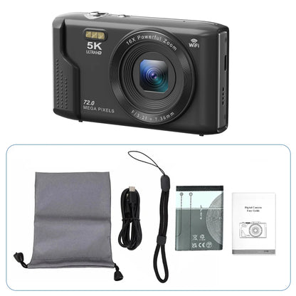 Ourlife Fotocamera digitale compatta 5K 72MP Schermo LCD da 2,8 '' Zoom digitale 16X Fotografia vintage Videoregistratore Vlog YouTube
