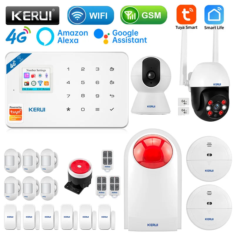 KERUI W184 Tuya Smart 4G Sistema di Allarme Wireless WIFI GSM Allarme Rilevatore di Movimento Sensore Porta Antifurto Supporto Alexa e Google