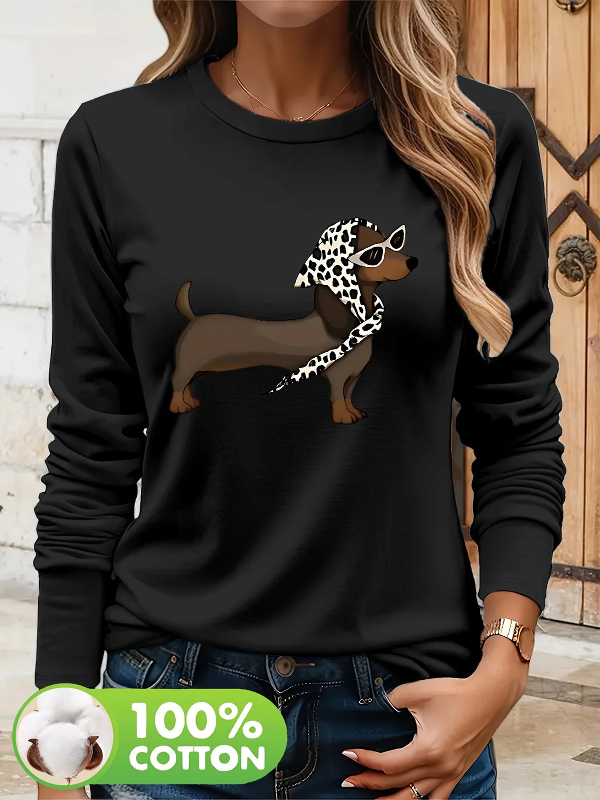 T-shirt da donna in 100% puro cotone, a maniche lunghe, con scollo rotondo, stile casual, con stampa grafica floreale, vestibilità ampia, ideale per la primavera e l'autunno.