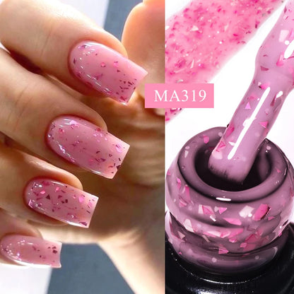 MEET ACROSS 7ml Gelatina Nuda Shimmer Base in gomma Gel Glitter Rosa Viola UV/LED Nail Art Vernis Gel Smalto per manicure Unghie FAI DA TE