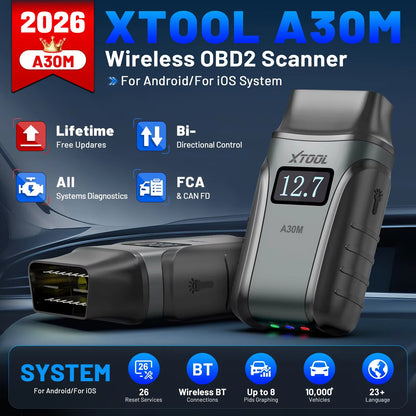 XTOOL A30M OBD2 Scanner Strumenti diagnostici Bluetooth Scanner automobilistico Aggiornamento gratuito a vita Bidirezionale CAN FD FCA 26+ Reset