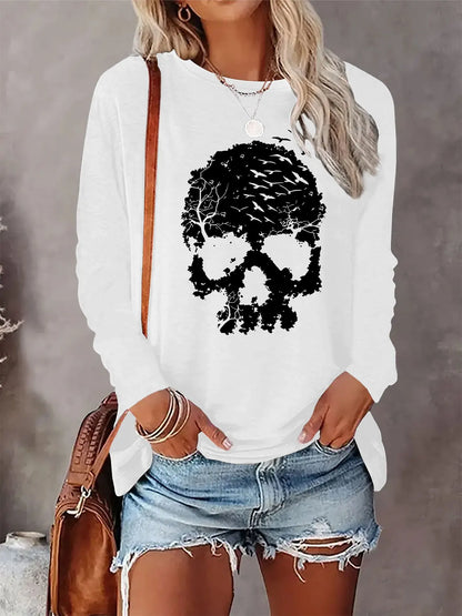 T-shirt da donna in 100% cotone, modello slim, a maniche lunghe, top bianco sottile, maglietta da donna