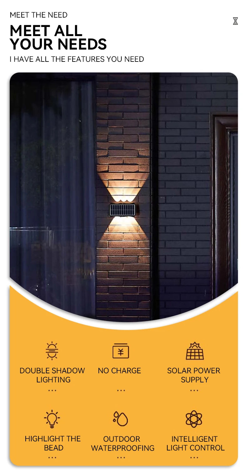 3 pezzi/1 pezzo Lampada da parete solare per cortile, strada, impermeabile, lampada da giardino esterna, decorazione solare per la casa, illuminazione da parete a LED per esterni