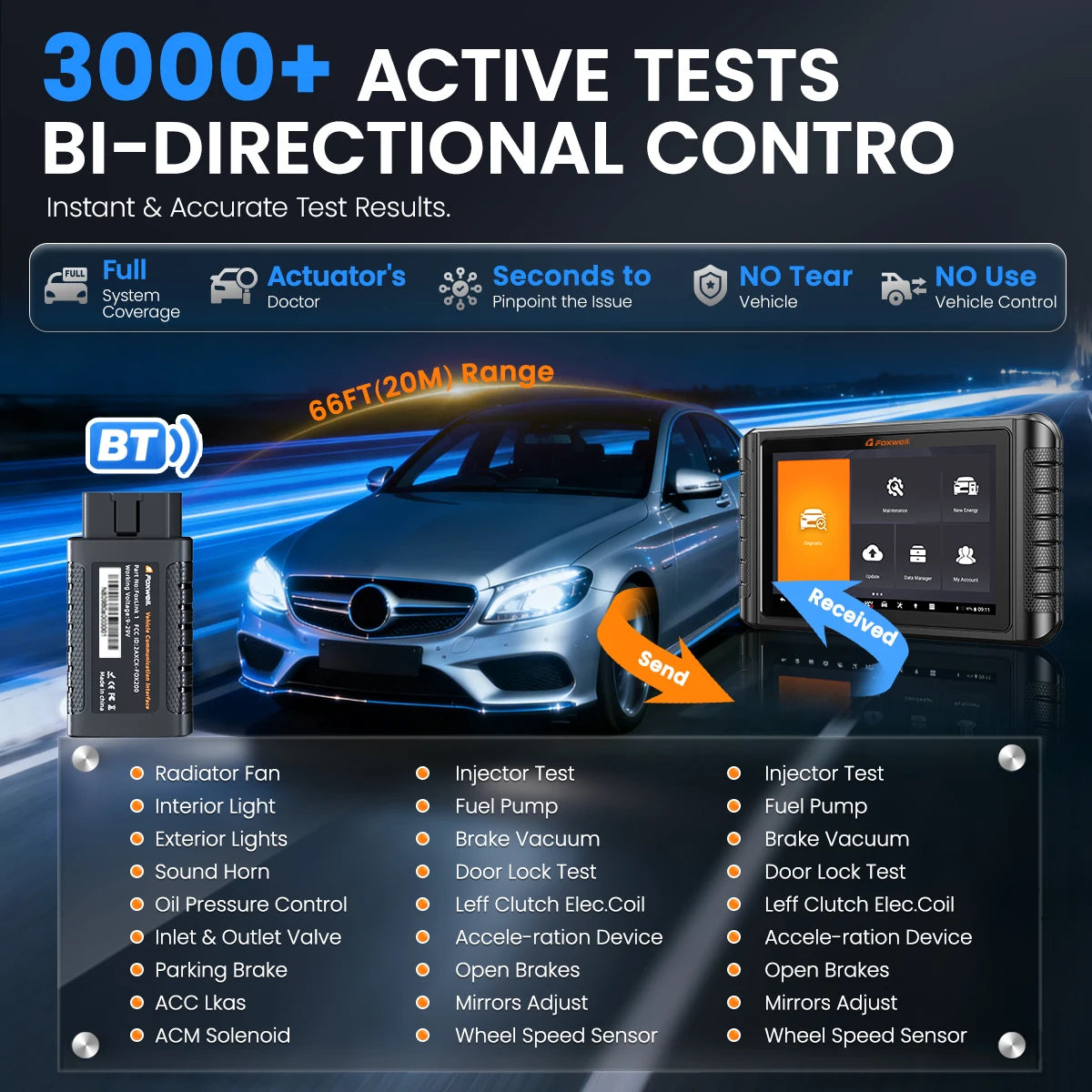 FOXWELL NT1009 Scanner Professionale OBD2, Strumento di Scansione Bidirezionale, Scanner Diagnostico per Tutti i Sistemi, Codifica ECU, CAN FD, FCA AutoAuth, Test Attivi, Mappatura Topologica, 35+ Servizi di Reset, Strumento