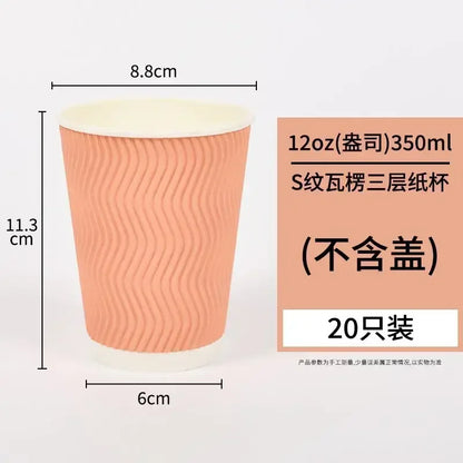 20 set di bicchieri di carta usa e getta colorati, onde di carta ondulata, antiscottatura, tazze da tè al latte, tazze da caffè confezionate da asporto con coperchio