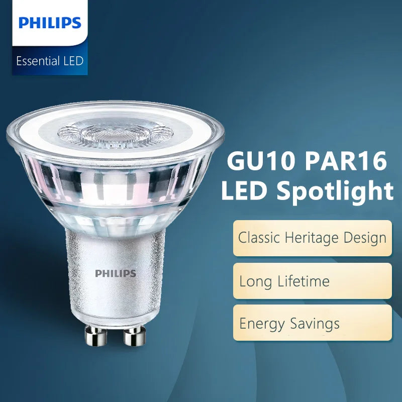 Faretto Philips Essential LED GU10 PAR16 Classic 4,6W (=50W alogeno) 220-240V Lampadine 36 °   Lampade da incasso a LED bianche di grado