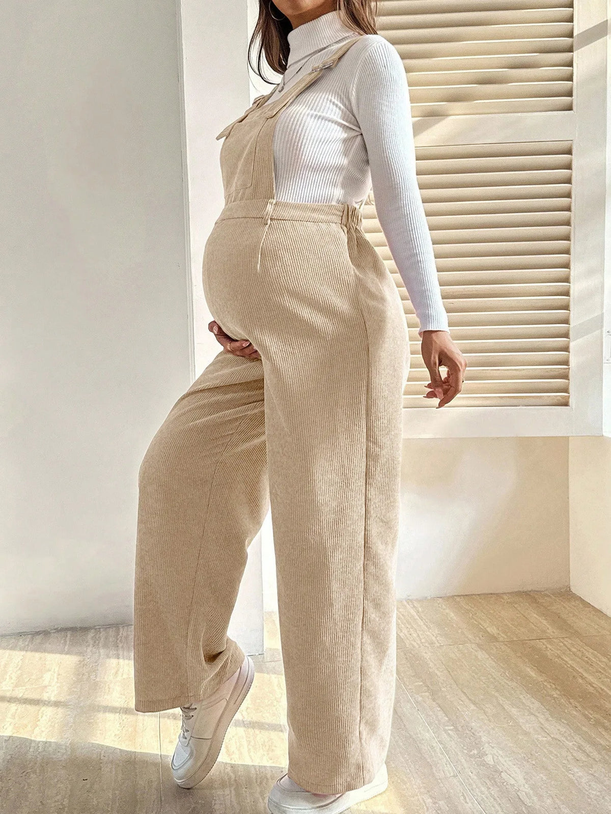 Tuta in Velluto a Coste per Donne in Gravidanza, con Bretelle Regolabili e Gamba Larga, Abbigliamento Casual Primaverile e Autunnale per la Gravidanza