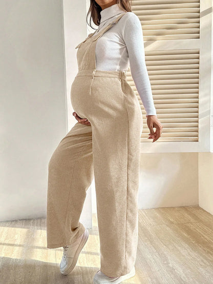 Tuta in Velluto a Coste per Donne in Gravidanza, con Bretelle Regolabili e Gamba Larga, Abbigliamento Casual Primaverile e Autunnale per la Gravidanza