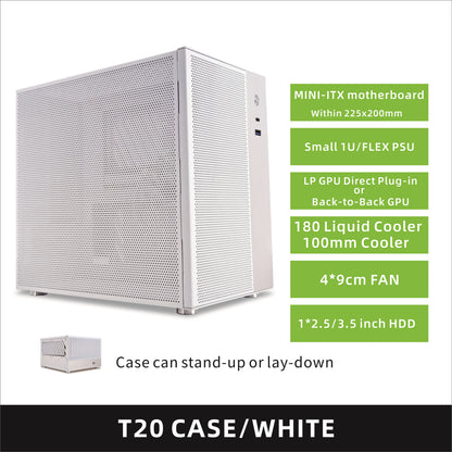 METALFISH T20 Mini ITX Custodia bianca 9L Supporto telaio PC compatto Flex PSU/240mm GPU/100mm Dispositivo di raffreddamento/180 Dispositivo di raffreddamento liquido