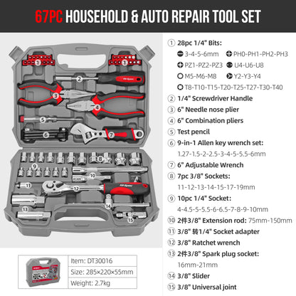 Kit di attrezzi per la riparazione auto di alta qualità, set di chiavi a bussola 1/2, 3/8, 1/4, set di utensili manuali per uso quotidiano, set di chiavi a bussola per riparazioni e manutenzione domestica, set di chiavi a cr