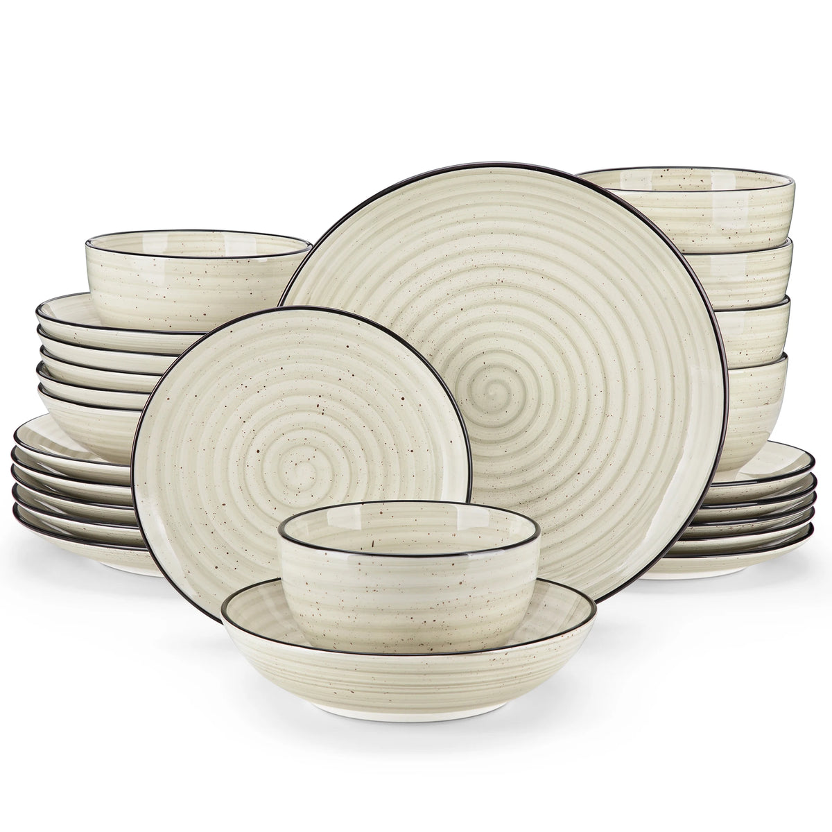 vancasso 24/48 pezzi piatti Beige set da pranzo set di stoviglie in ceramica spirale dipinta a mano con 6 piatti per la cena/Dessert/zuppa/ciotola