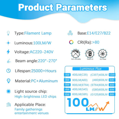 10 Lampadine LED E27 E14 B22 Stile Industriale Vintage, Retro Edison 8W 4W 6W 220V per Lampade a Filamento Incandescenti Edison