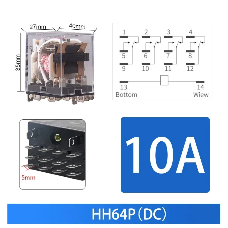 10 pz per relè di controllo miniaturizzati all'ingrosso piccolo relè intermedio AC 12V DC C24 AC220 HH52P HH53P HH54P HH62P HH63P HH64P
