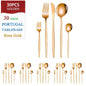Set di posate dorate da 30 pezzi in acciaio inossidabile, coltelli, forchette, cucchiai, set di stoviglie per banchetti, ristoranti e ospiti