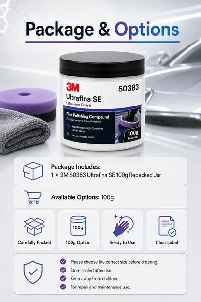 Lucidante Professionale 3M 50383 Ultrafina SE per Vernice Auto, Rimuovi Graffi e Ologrammi, Dettagliatura, Finitura Lucida, 100g Riconfezionato