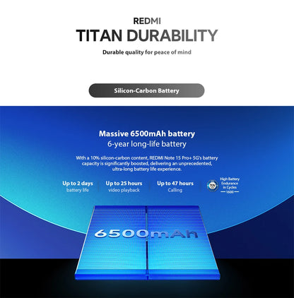Xiaomi Redmi Note 15 Pro+ 5G Versione Globale, Snapdragon 7s Gen 4, NFC, Batteria da 6500mAh, Display AMOLED CrystalRes da 6.83", Smartphone