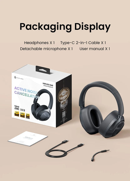 HAYLOU S40 ANC Cuffie wireless Bluetooth 6.0 Audio ad alta risoluzione Cuffie over Ear Auricolari ibridi con cancellazione attiva del rumore da 50 dB