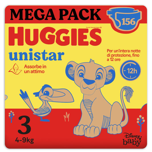 Huggies Unistar Pannolini, Taglia 3 (4-9 Kg), Confezione da 156 pannolini (Megapack)