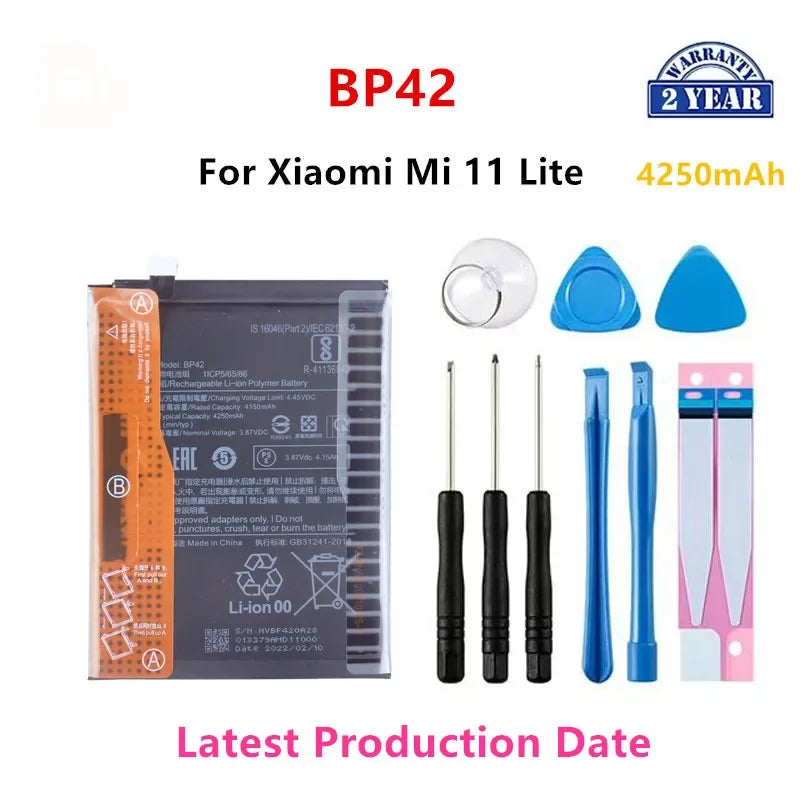 Batteria originale al 100% BP42 da 4250 mAh per Xiaomi Mi 11 Lite, batteria di ricambio di alta qualità per telefono + strumenti