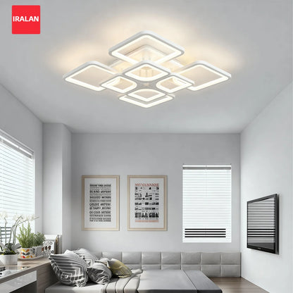 Lampadario LED IRALAN dal Design Quadrato per Camera da Letto e Soggiorno, Lampada da Soffitto Moderna per la Casa, Illuminazione a Soffitto in Bianco e Nero