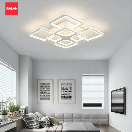 Lampadario LED IRALAN dal Design Quadrato per Camera da Letto e Soggiorno, Lampada da Soffitto Moderna per la Casa, Illuminazione a Soffitto in Bianco e Nero