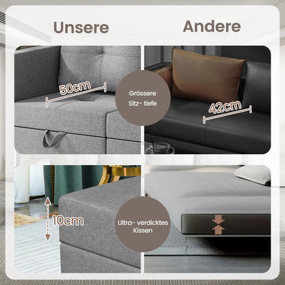 Divano componibile con spazio contenitore, chaise longue trasformabile per soggiorno e camera da letto