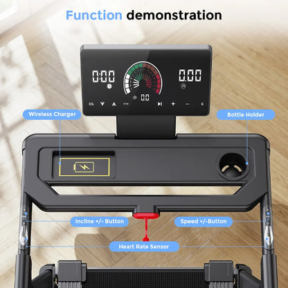 Treadmill Pieghevole FT71 4.0HP, Pedana da Camminata con Inclinazione Automatica del 24%, Macchina da Corsa con APP, Ricarica Wireless, Display LED, Capacità 150KG