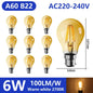 Confezione da 10 lampadine a filamento LED per E27 B22 220V 240V 4W 6W 9W Lampadine a LED bianche calde Lampada in vetro vintage