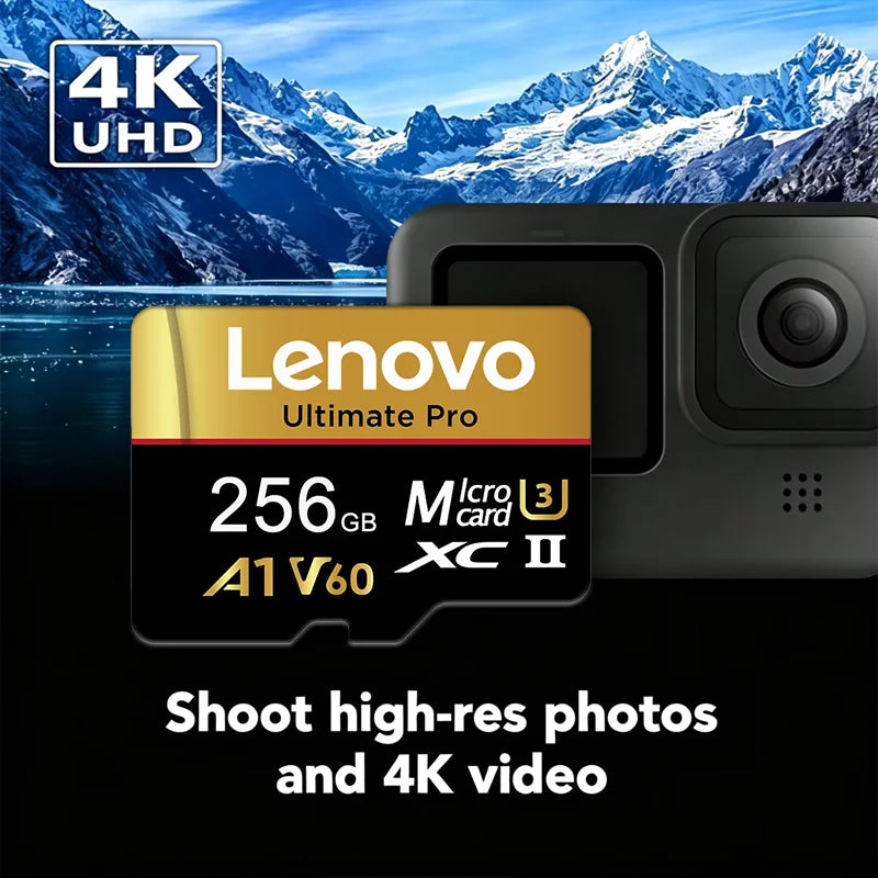 Scheda di memoria Micro SDXC TF Lenovo, alta velocità di trasferimento, UHS-I C10 U3, 64 GB, 128 GB, 256 GB, 512 GB, 1 TB, per PC, laptop e telecamere di sorveglianza.