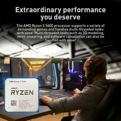 Processore Desktop AMD Ryzen 5 5600, 6C/12T, 4.4GHz, 32MB Cache, AM4, Senza Dissipatore Incluso