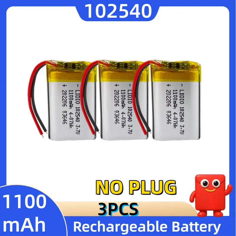 Batteria al litio 3,7 V 102540, 1100 mAh, batterie polimeriche + scheda di protezione PCB per localizzatore GPS, dispositivi MP3/MP4, batteria ricaricabile.