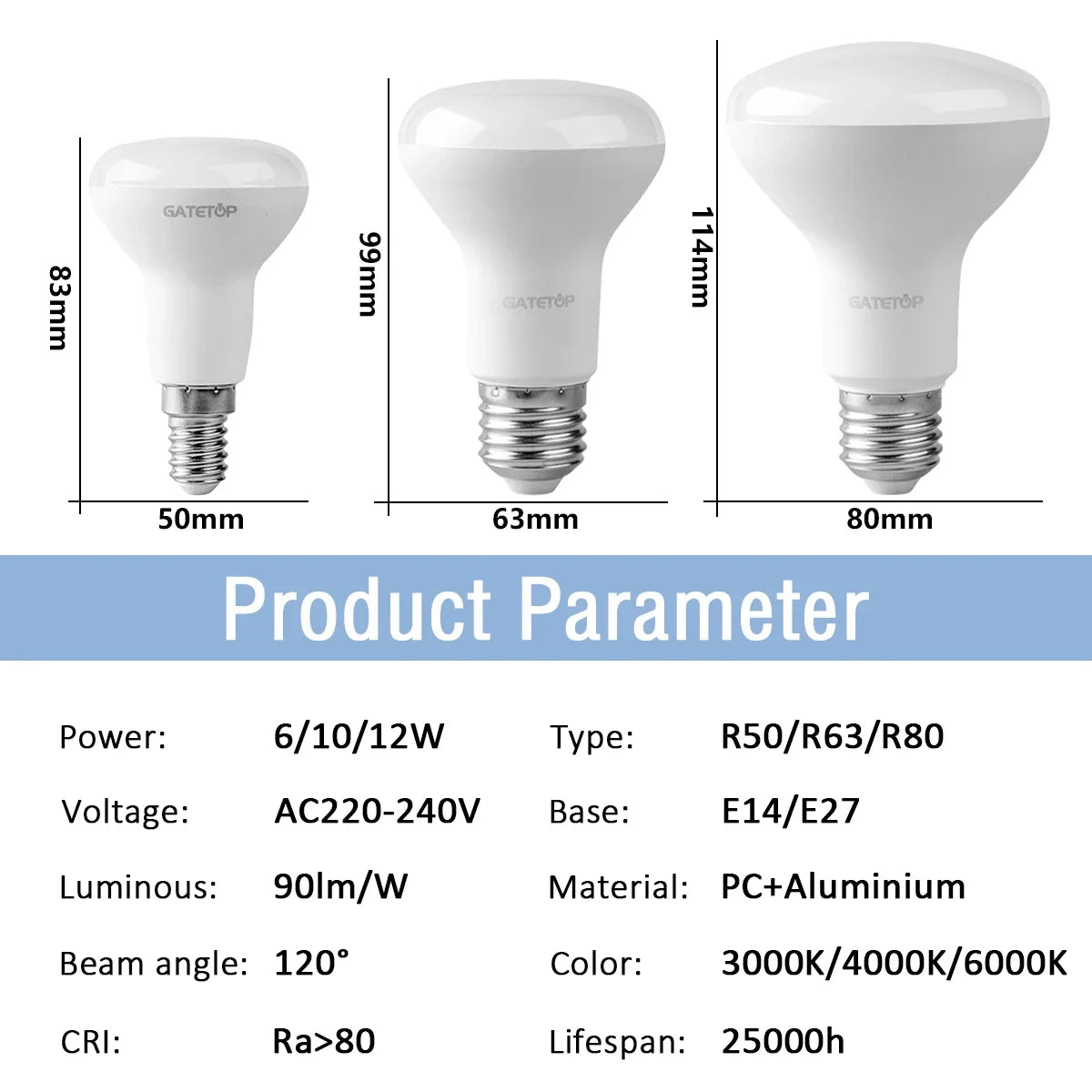 2 pezzi E27 E14 LED lampadina da bagno R50 R63 R80 220V 10W senza sfarfallio luce calda 3000K 6000K per la casa soggiorno illuminazione interna
