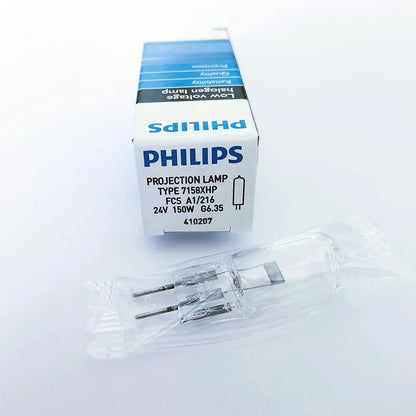 Lampada Alogena Philips 7158XHP 150W G6.35 24V Senza Riflettore, Luce Senza Ombra per Microscopi, Lampadina FCS per Proiezioni