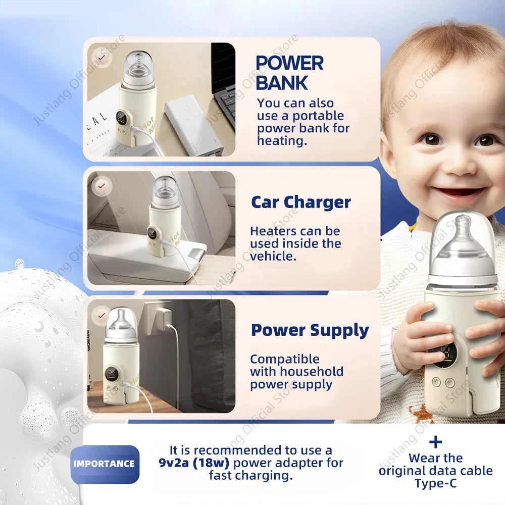 JUSTLANG 10000mAh Scaldabiberon 5 livelli di calore Scaldalatte multifunzione per latte materno Controllo accurato della temperatura Calore per biberon