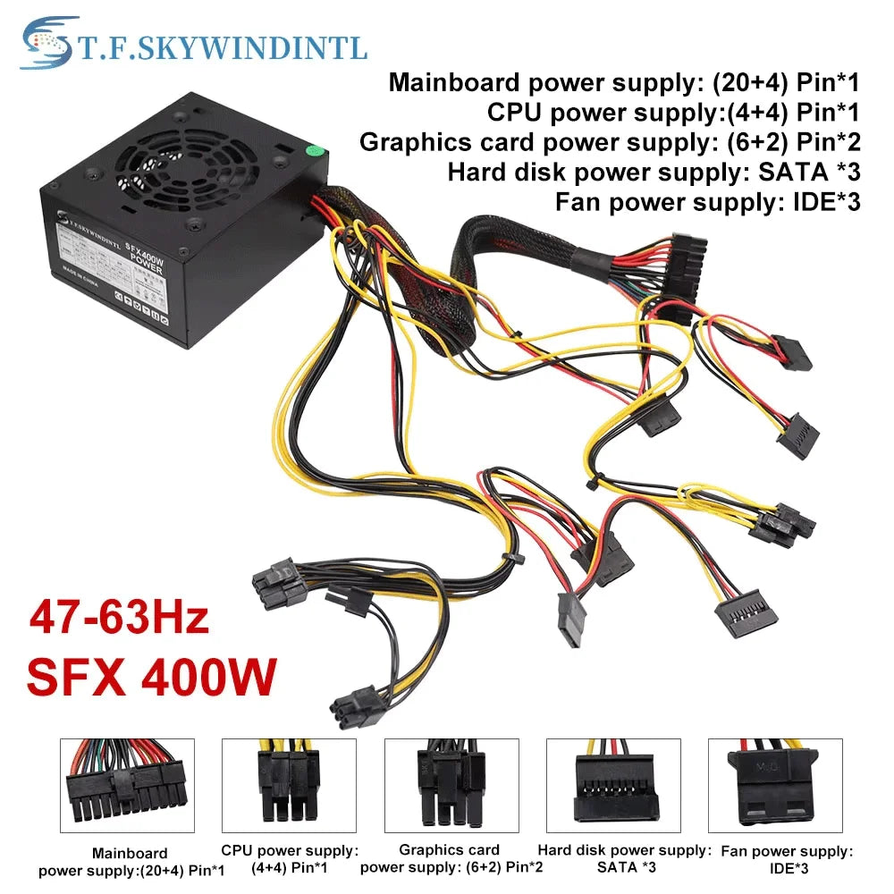 Alimentatore per PC SFX da 400 W Alimentatore da gioco per PC desktop da 400 W SFX400 Piccolo alimentatore 110 V 220 V adatto per computer