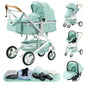 Passeggino 3 in 1 Facile da piegare Telaio in alluminio ad alto paesaggio Passeggino neonato con ruota in gomma per assorbimento degli urti a quattro ruote