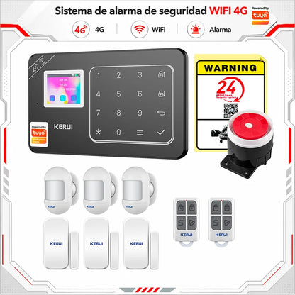 Sistema di Allarme Domestico KERUI WIFI 4G GSM Compatibile con App Tuya Smart Life, Alexa e Google, Sicurezza Wireless per Casa 433MHz