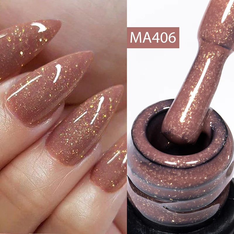 MEET ACROSS 7ml Gelatina Nuda Shimmer Base in gomma Gel Glitter Rosa Viola UV/LED Nail Art Vernis Gel Smalto per manicure Unghie FAI DA TE