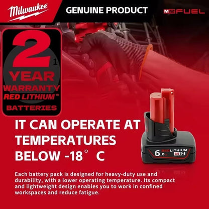 Batteria di ricambio Milwaukee 12V per 6.0Ah XC 48-11-2412 48-11-2440, compatibile con M12 Fuel MLW2553-20 2462-20