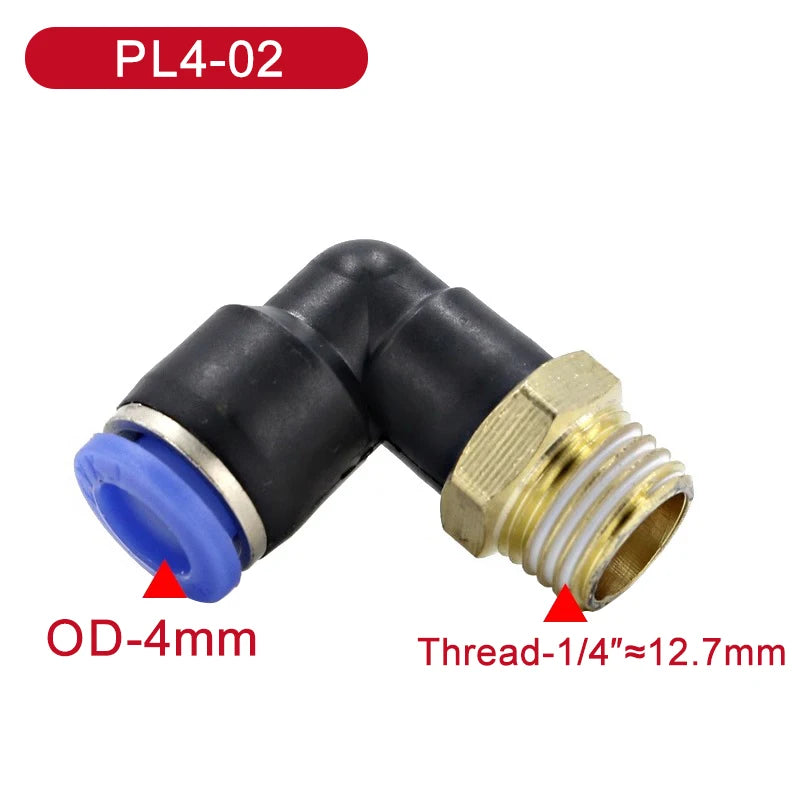 Set di 5 connettori pneumatici a gomito con filettatura maschio da 1/8', 1/4', 3/8', 1/2' per tubi dell'aria da 4/6/8/10/12 mm