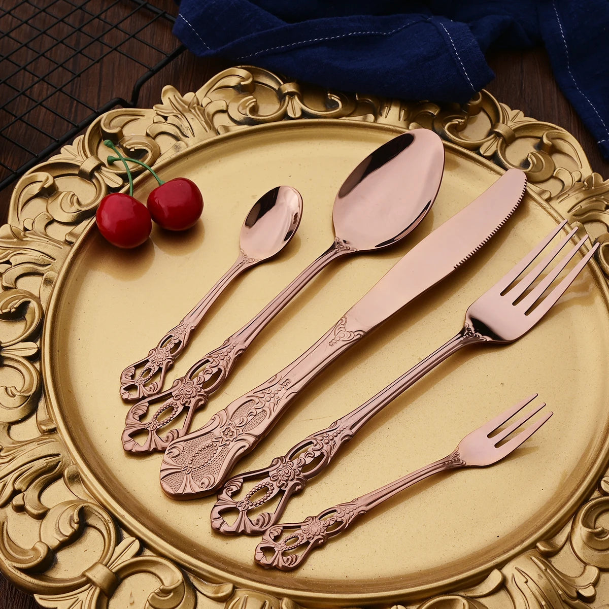 Set di posate da 20 pezzi in acciaio inossidabile color oro rosa, coltello, forchetta, cucchiaio, posate da tavola, stoviglie da cucina