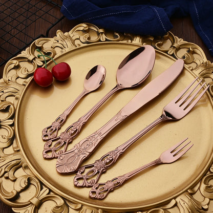 Set di posate da 20 pezzi in acciaio inossidabile color oro rosa, coltello, forchetta, cucchiaio, posate da tavola, stoviglie da cucina