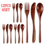 24/12 Pezzi Cucchiaio di Legno Cucchiaio da Zuppa e Forchetta Stoviglie Set di Cucchiai con Mestolo Ellipse Naturale Prodotti Ecologici Cucchiai per Cucinare