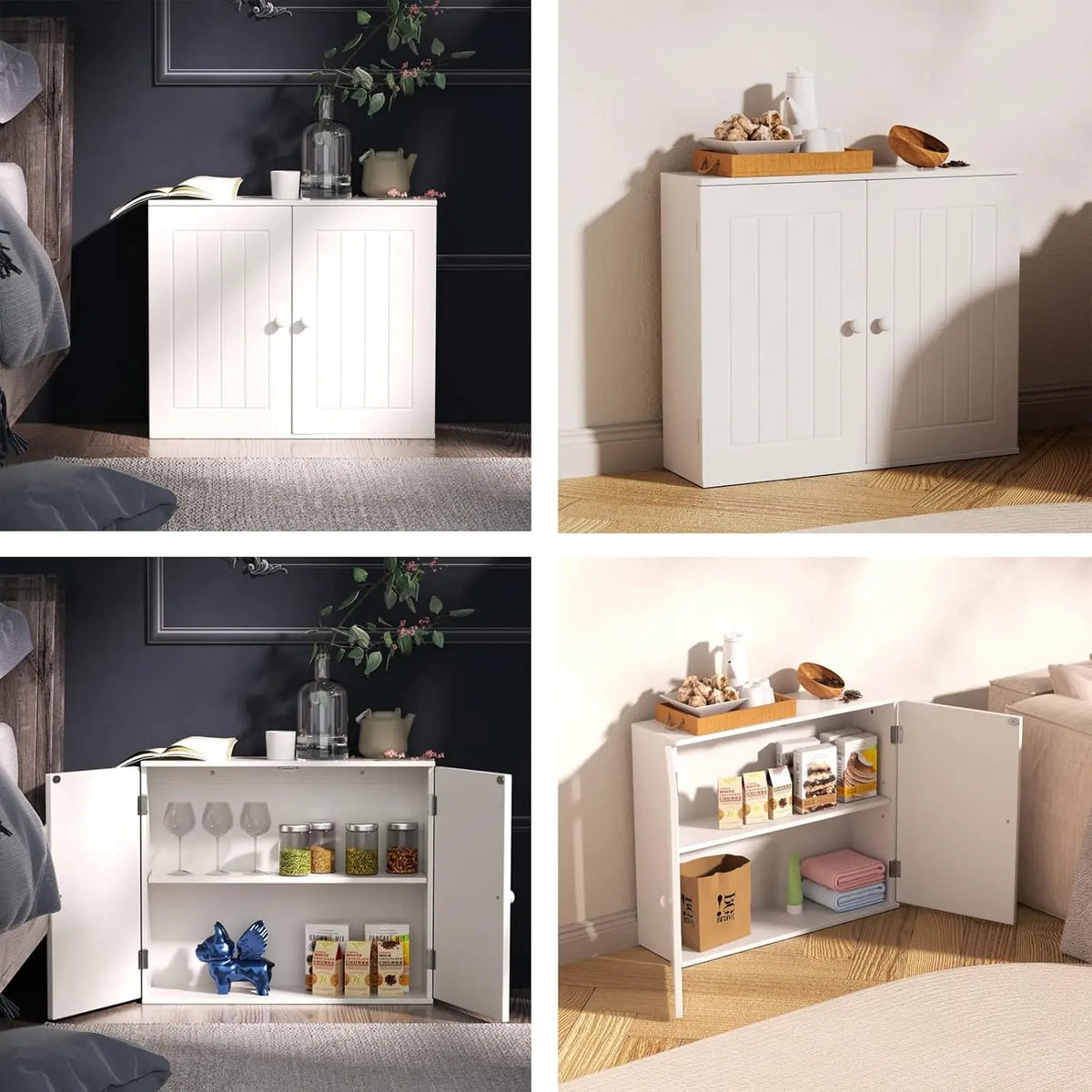 Bianco Mobile da bagno Mobiletto da parete per bagno Mobiletto da cucina con doppie ante e ripiani regolabili Bianco