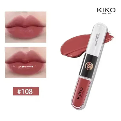 Rossetto Liquido KIKO Unlimited Double Touch, Lunga Durata, Non Sbiadisce, Non Appiccica, Lucidalabbra Volumizzante, Tonalità Milk Tea Bean Paste, Trucco Naturale