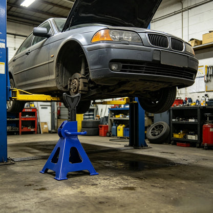 Confezione da 2 cavalletti in acciaio resistente con maniglia ergonomica, cavalletti di supporto per veicoli con altezza regolabile a cricchetto e base antiscivolo, per berline, SUV, manutenzione in garage e sostituzione pneu