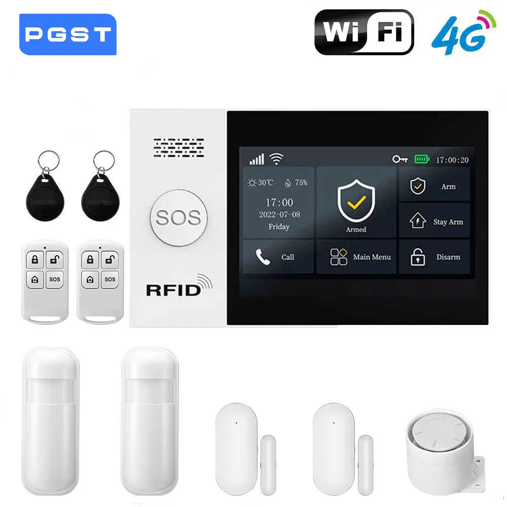 Sistema di allarme domestico wireless PGST, compatibile con Tuya, 4G/2G GSM WiFi, 433MHz, controllo da app, funziona con Alexa