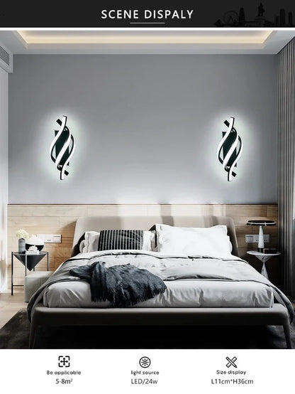 Lampada da parete moderna a LED Linea domestica Decorazione Lampada da parete Soggiorno Sfondo Muro Camera da letto Testiera Illuminazione bianca nera Lustro