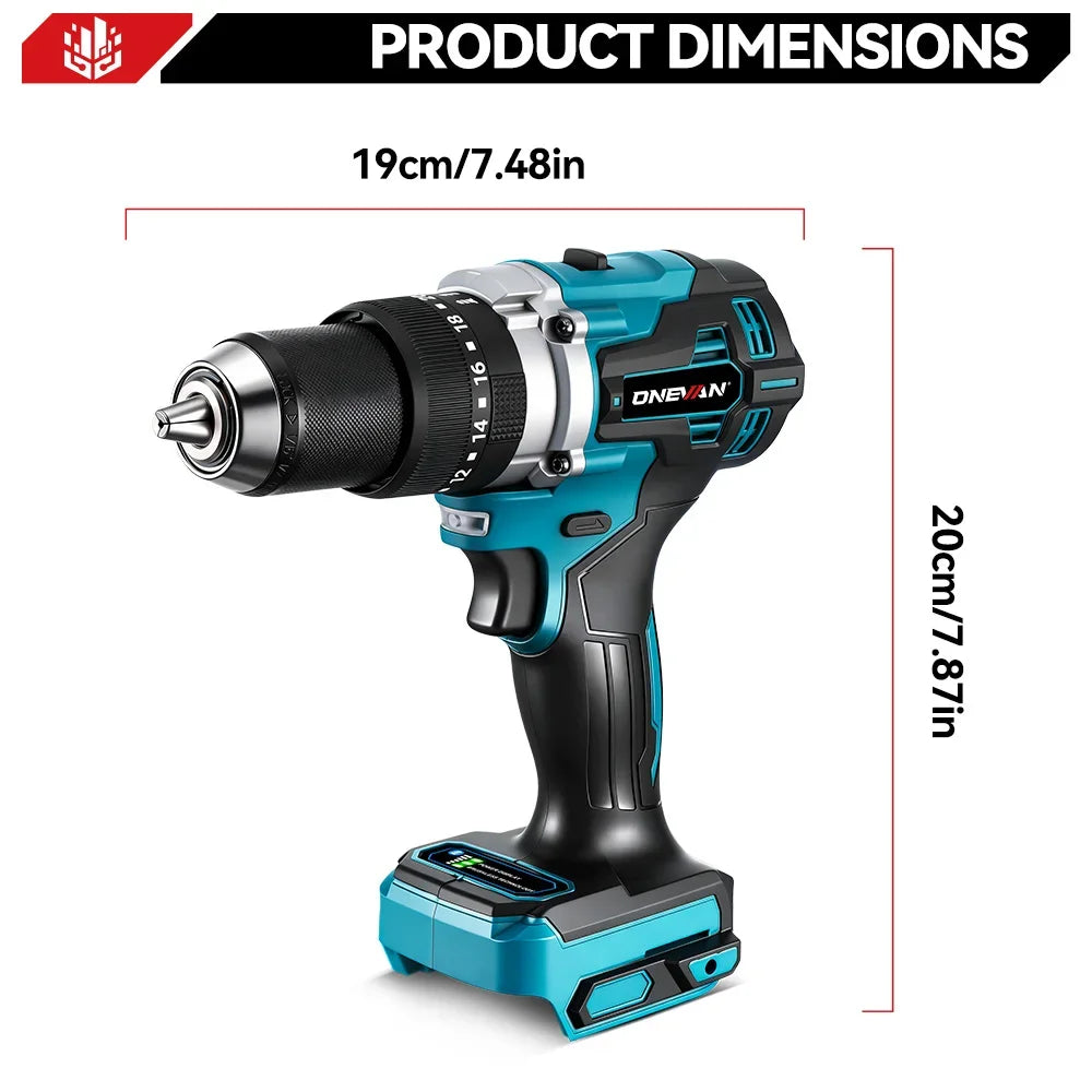 Trapano elettrico brushless ONEVAN 1500W, avvitatore a batteria, martello perforatore per lavorazione del legno, utensile elettrico compatibile con batteria Makita 18V.